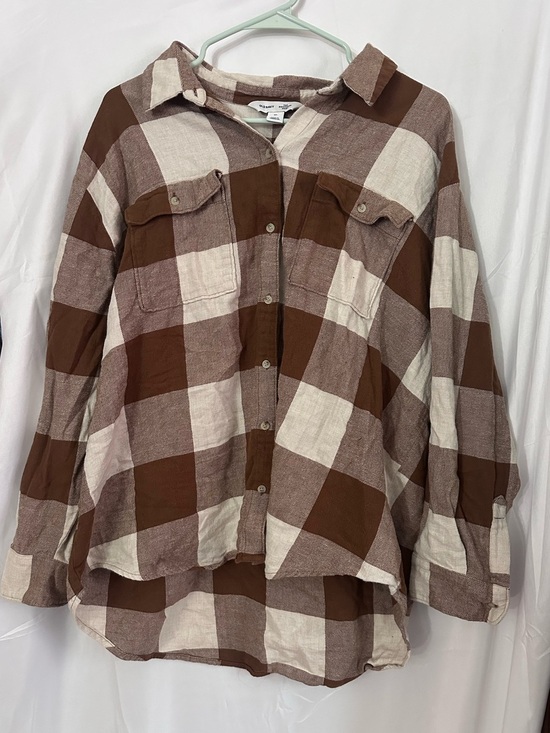 Old Navy Tops - Old Navy Brown and Cream Plaid Flannel Shirt